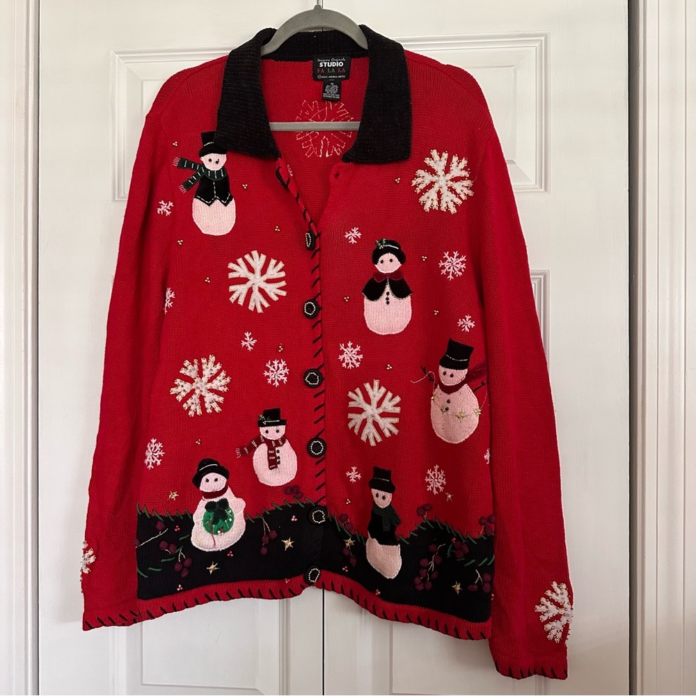 Vintage “Ugly” Cardigan Snowman Sweater